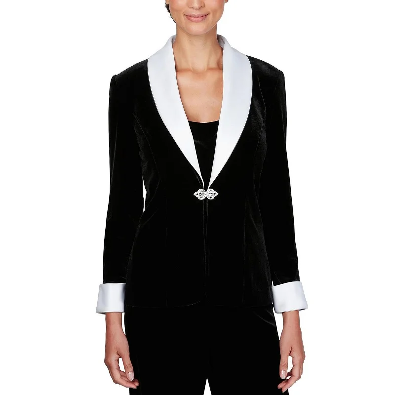 Alex Evenings Womens Petites Velvet Contrast Trim Jacket Top SetBlazerlegend