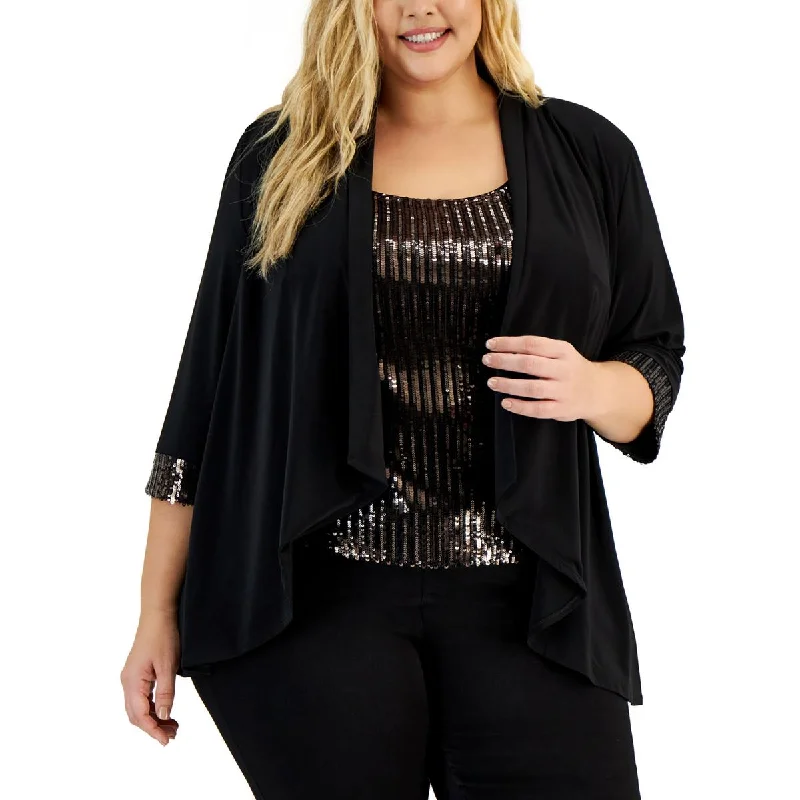 Alex Evenings Womens Plus Knit Sequined Duster BlazerBlazerdesign