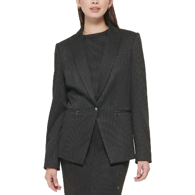 Calvin Klein Womens Pinstripe Office One-Button BlazerBlazerplayer