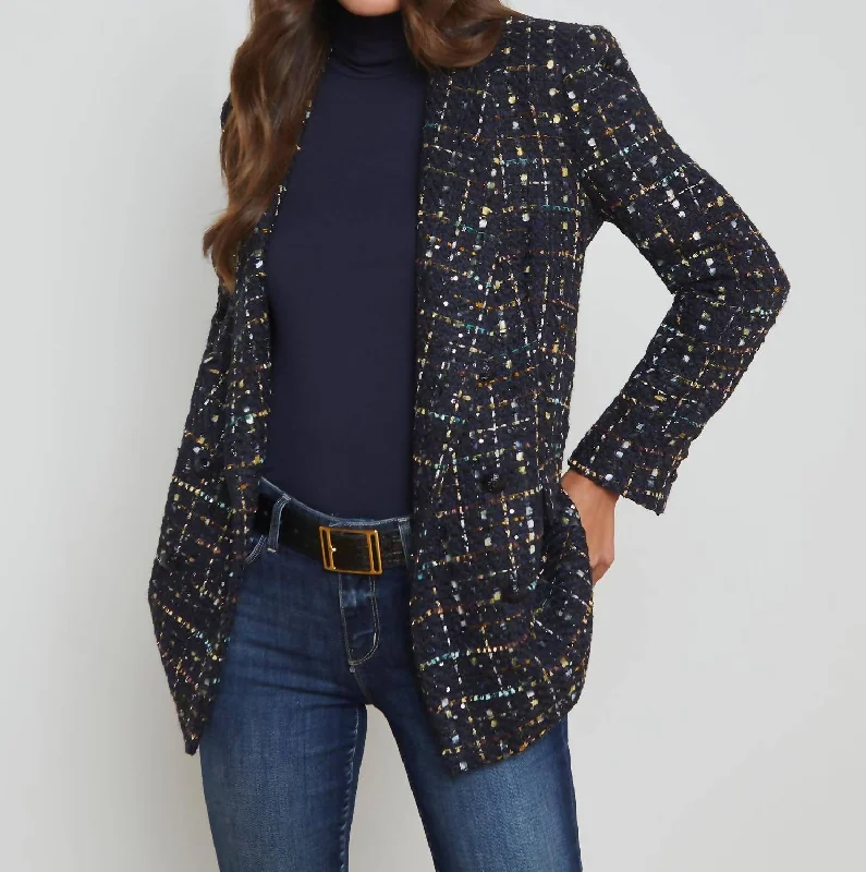 Jayda Tweed Blazer In Midnight/mustard PlaidBlazercloud