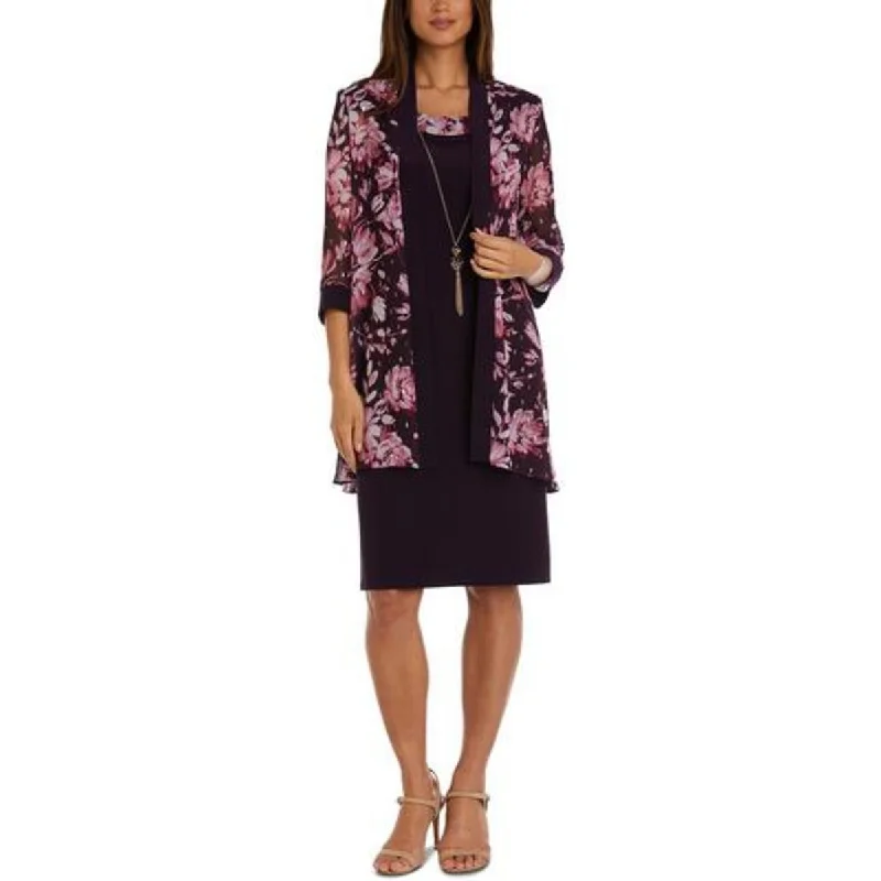 R&M Richards Womens Petites Chiffon Floral Duster BlazerBlazerwear