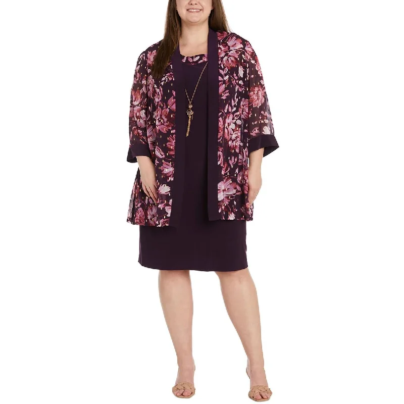 R&M Richards Womens Plus Chiffon Floral Duster BlazerBlazerunique