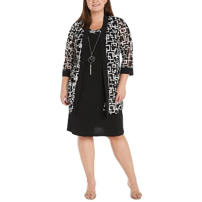 R&M Richards Womens Plus Mesh Printed Duster BlazerBlazerexhibition