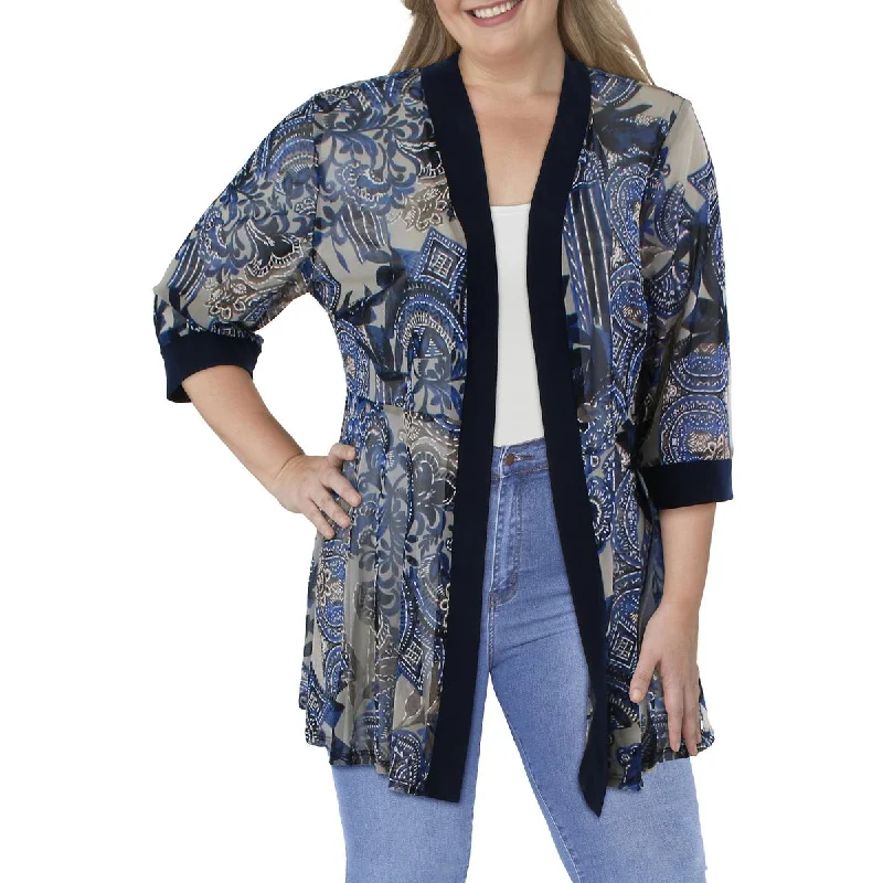 R&M Richards Womens Plus Mesh Printed Duster BlazerBlazerfan