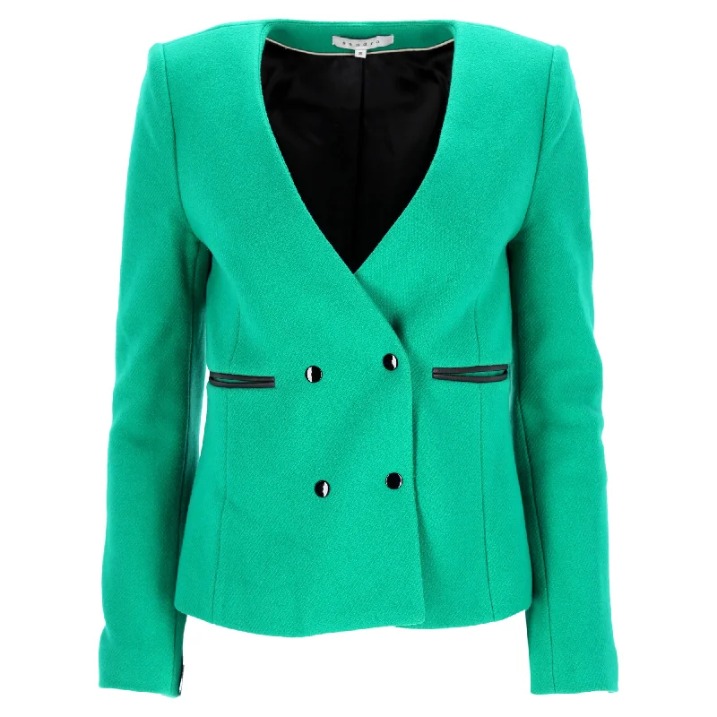 Sandro Paris Double-Breasted Blazer with Pockets in Green WoolBlazercharity