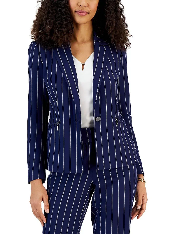 Womens Pinstripe Collared One-Button BlazerBlazertech