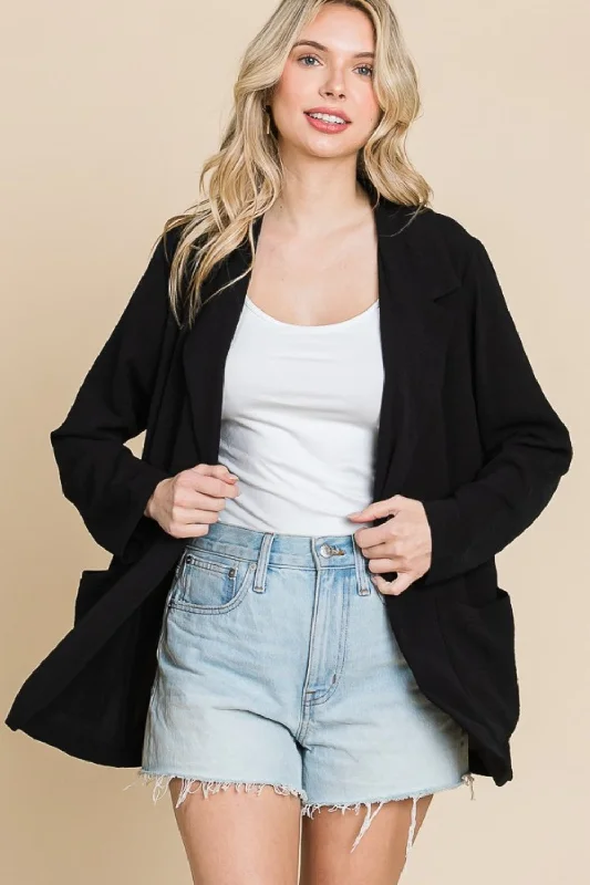 Black One Button Long Sleeve Blazer with PocketsBlazerfashion