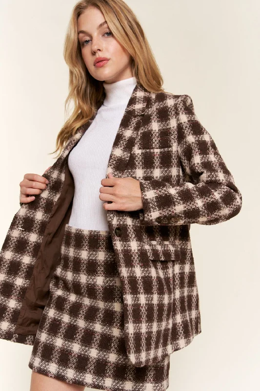 Brown Plaid Brushed One Button Blazer Small to 3XLBlazerliterature