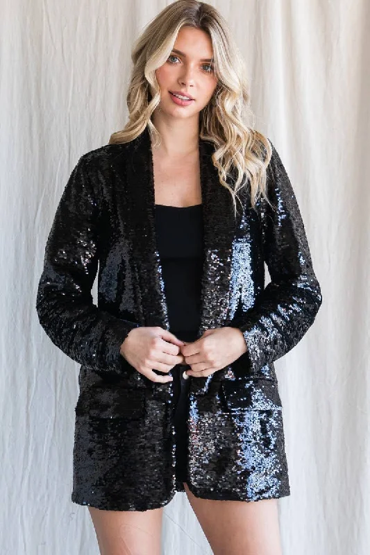 Sequin Shawl Lapel Blazer - BlackBlazervolunteer