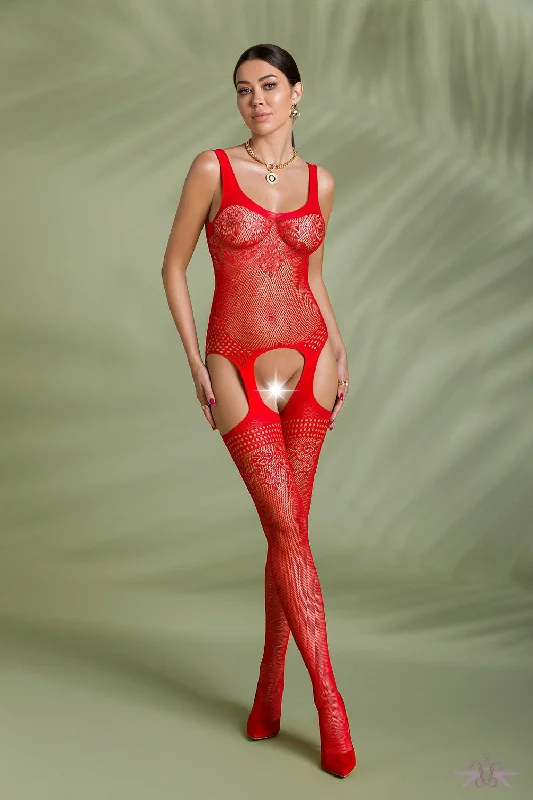 TightbucklePassion Eco Floral Red Bodystocking